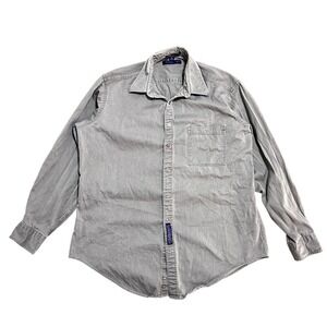 Geoffrey Beene Shirt Mens Large Gray Stripe Long Sleeve Button Front Pocket